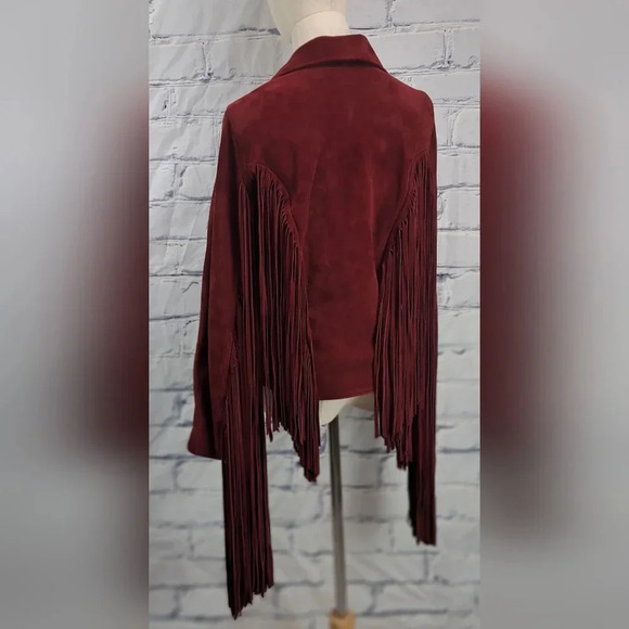 Nasty Gal Women's Leather Real Suede Jacket Fringe Western Boho Red Small - Picture 6 of 16